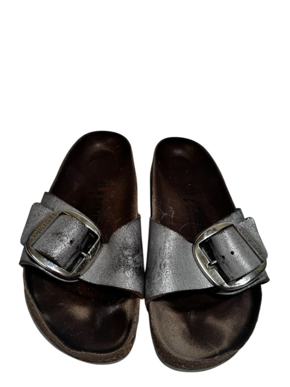Birkenstock Madrid Big Buckle Leather Metallic Silver 9 Sandals Slides 40 Flats - Picture 2 of 16
